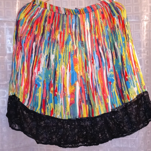 Bright Multi Colored Lace Trim Pleated Skirt - Picture 2 of 7